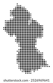Abstract map of Guyana showing the area of the country with a pattern of black circles