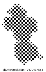 Abstract map of Guyana showing the country with a pattern of black and white squares like a chessboard
