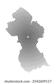 Abstract map of Guyana showing the country with concentric black tapering lines