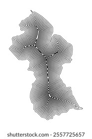 Abstract map of Guyana showing the country border buffered inside with black tapering lines