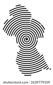 Abstract map of Guyana showing the country with a black spiral line
