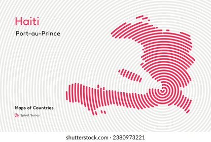 Abstract Map of Haiti in a Circle Spiral Pattern with a Capital of Port-au-Prince. Latin America Set.