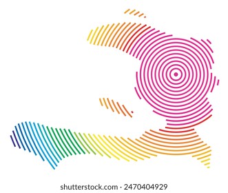 Abstrakte Landkarte von Haiti, die das Gebiet des Landes mit konzentrischen Regenbogenringen zeigt, wie ein Schießziel.