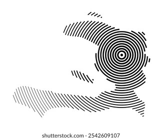 Abstract map of Haiti showing the country with concentric black tapering lines