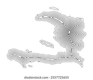 Abstract map of Haiti showing the country border buffered inside with black tapering lines
