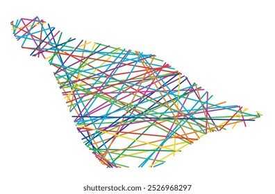 Mapa das Ilhas Heard e McDonald mostrando o país com cruzamentos aleatórios de linhas coloridas como uma teia de aranha