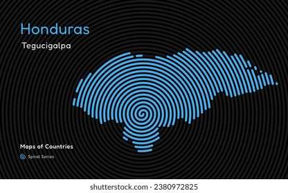 Abstract Map of Honduras in a Circle Spiral Pattern with a Capital of Tegucigalpa. Latin America Set.