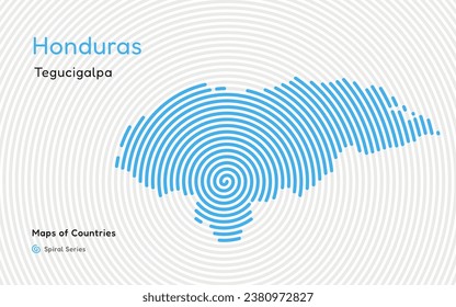 Abstrakte Karte von Honduras in einem Circle Spiral Muster mit einer Hauptstadt von Tegucigalpa. Lateinamerika.