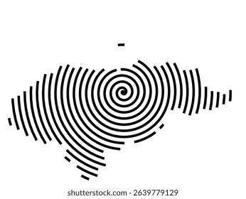Abstract map of Honduras showing the country with a black spiral line