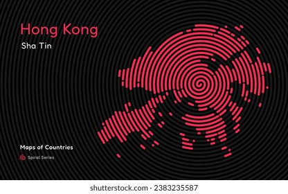 Abstract map of hong kong with circle lines. identifying its capital city, Sha Tin. Spiral fingerprint series