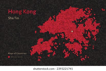 Abstract map of hong kong with circle lines. identifying its capital city, Sha Tin. Mosaic Pattern	series	
