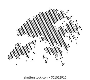 Abstract map of Hong Kong dots planet, lines, global world map halftone concept. Vector illustration eps 10.
