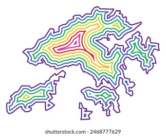 Abstract map of Hong Kong showing the country with concentric rings in rainbow colors.