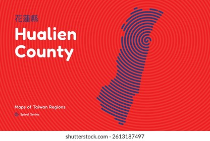 Abstract Map of Hualien County in a Circular Spiral Pattern. Taiwan regions map