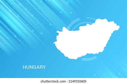 Abstract map of Hungary circuit circle smooth light blue background.