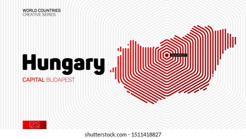 Abstract map of Hungary with red hexagon lines