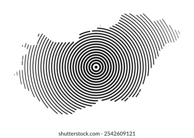 Abstract map of Hungary showing the country with concentric black tapering lines