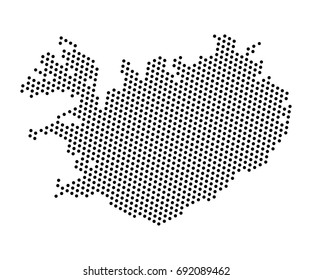 Abstract map of Iceland dot planet, lines, global world map halftone concept. Vector illustration eps 10.