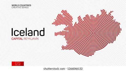 Abstract map of Iceland with red circle lines