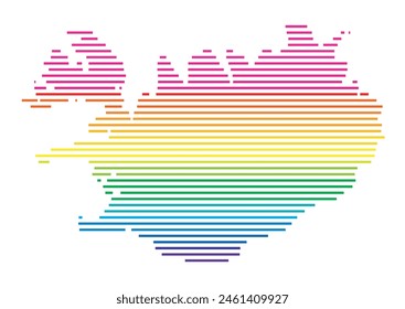 Abstrakte Landkarte von Island, die das Gebiet des Landes mit Horizontalen Parallellinien in Regenbogenfarben zeigt