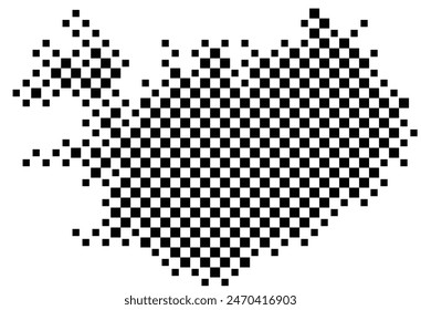 Abstract map of Iceland showing the country with a pattern of black and white squares like a chessboard