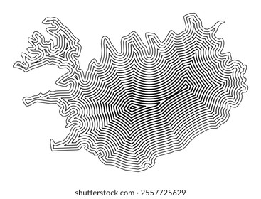 Abstract map of Iceland showing the country border buffered inside with black tapering lines