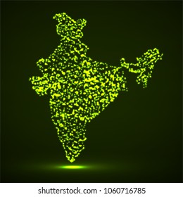 Abstract map of India with glowing particles, vector illustration eps 10