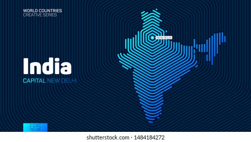 Abstract map of India with hexagon lines