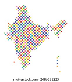 Abstract map of India with a pattern of colorful squares like a chess board