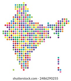 Abstract map of India showing the area of the country with a pattern of colorful circles