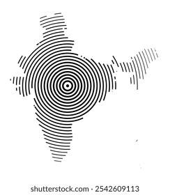 Abstract map of India showing the country with concentric black tapering lines