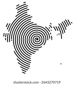 Abstract map of India showing the country with a black spiral line