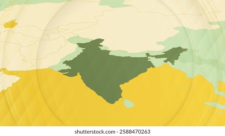 Abstract Map of India and Surrounding Regions with Circular Patterns. Vibrant Abstract Map.