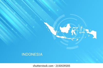 Abstract map of Indonesia circuit circle smooth light blue background.