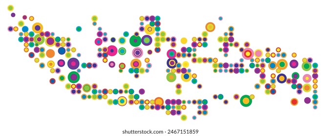 Abstract map of Indonesia drawn with overlapping colored circles like sweets or candies