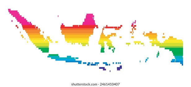 Abstract map of Indonesia showing the area of the country with horizontal parallel lines in rainbow colors