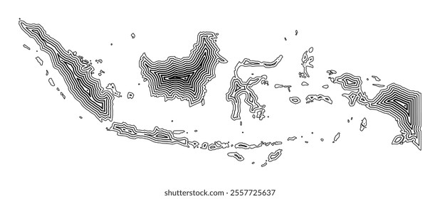 Abstract map of Indonesia showing the country border buffered inside with black tapering lines