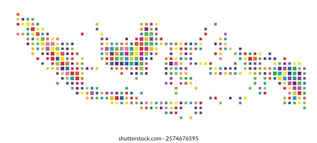 Abstract map of Indonesia showing the country with a pattern of colorful squares