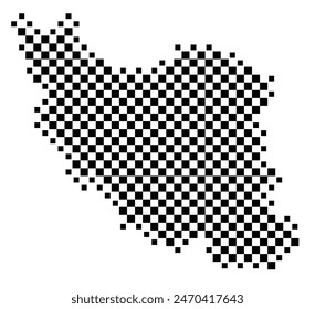 Abstract map of Iran showing the country with a pattern of black and white squares like a chessboard