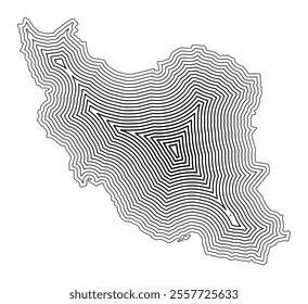 Abstract map of Iran showing the country border buffered inside with black tapering lines