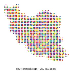 Abstract map of Iran showing the country with a pattern of colorful squares