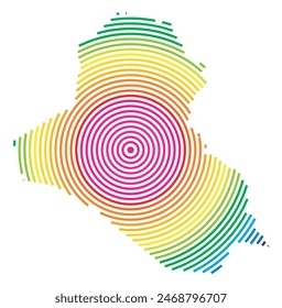Mapa Abstractas de Irak que muestra la zona del país con anillos concéntricos en colores arcoíris como un blanco de tiro.