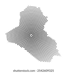 Abstract map of Iraq showing the country with concentric black tapering lines