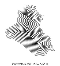 Abstract map of Iraq showing the country border buffered inside with black tapering lines