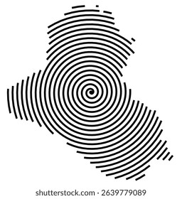 Abstract map of Iraq showing the country with a black spiral line