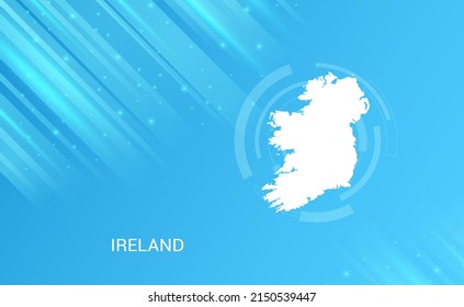 Mapa abstracto del circuito de Irlanda de fondo azul claro liso.