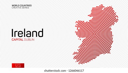 Abstract map of Ireland with red circle lines
