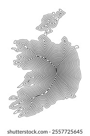 Abstract map of Ireland showing the country border buffered inside with black tapering lines