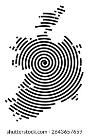 Abstract map of Ireland showing the country with a black spiral line