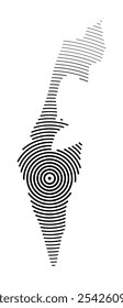 Abstract map of Israel showing the country with concentric black tapering lines